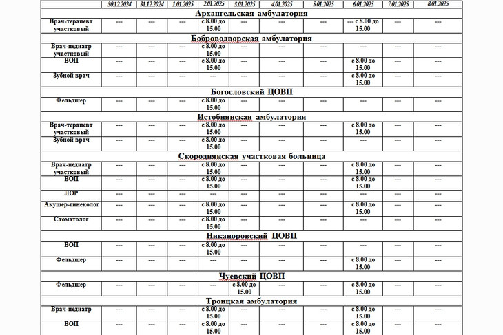 Губкинские учреждения здравоохранения изменят график работы в новогодние праздники